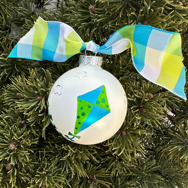 Kite Ornament - Go Fly a Kite Personalized Christmas Ornament - Hand Painted Christmas Bauble - Glass Ornament, Sorority Ornament