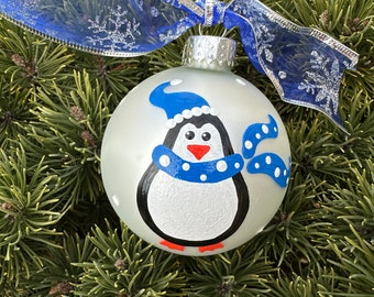 Penguin Ornament - Personalized Christmas Ornament - Glass Ball - Hand Painted Bauble - Penguin Baby Nursery