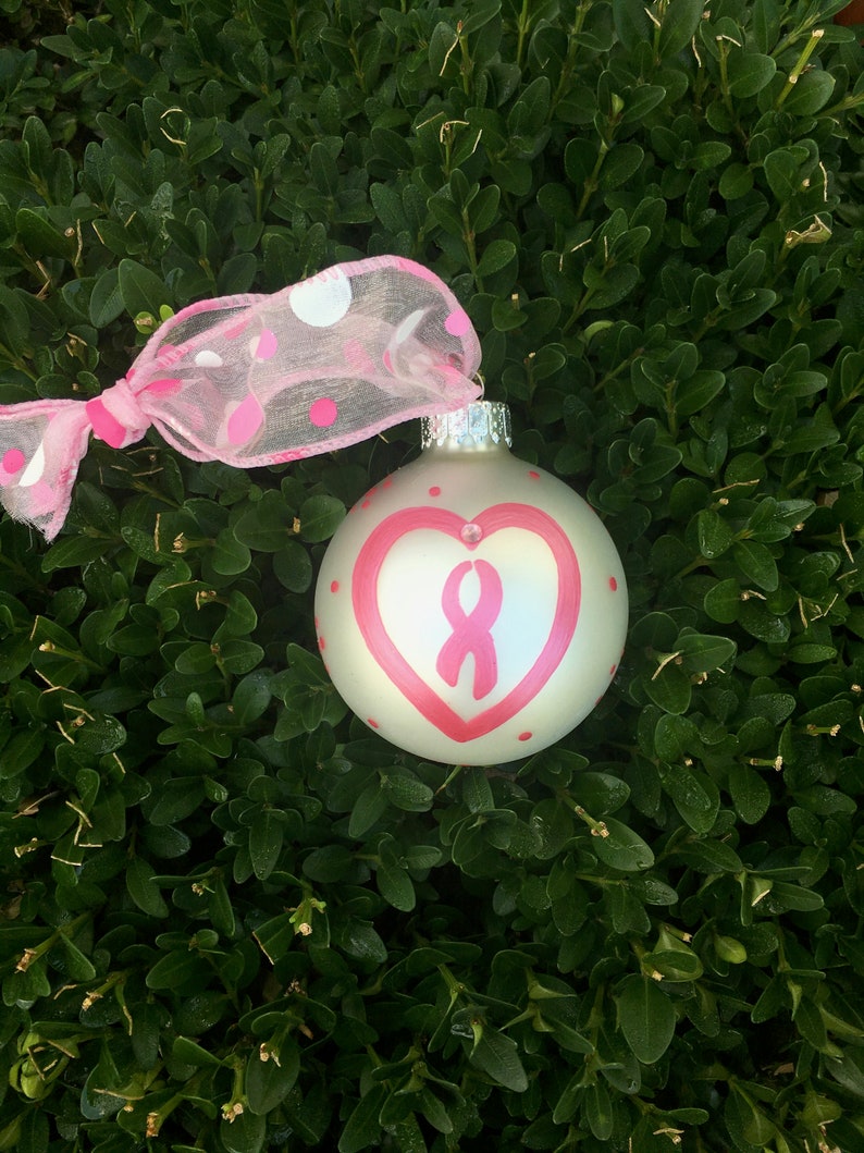 Breast Cancer Ribbon Ornament Personalized Survivor Heart Etsy