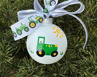 Green Tractor Ornament, Baby's First Christmas, Farm Equipment, Hand Painted Personalized Ornament, Farming Ornament, Farm Birthday