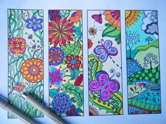 Download Items similar to Zentangle Bookmark Flowers to Print and Color - Coloring Page - Digital ...