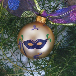 Mardi Gras Mask Ornament New Orleans Vacation Personalized Christmas Ornament Hand Painted, Masquerade Mask, Costume Mask image 4