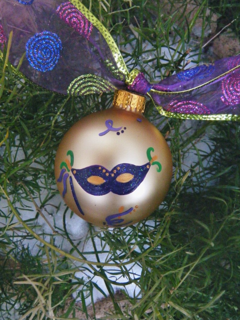 Mardi Gras Mask Ornament New Orleans Vacation Personalized Christmas Ornament Hand Painted, Masquerade Mask, Costume Mask image 4
