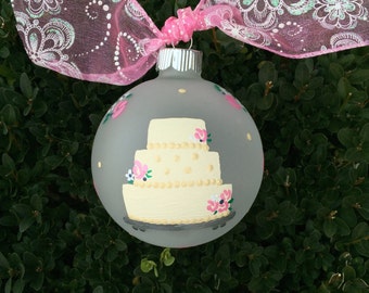 Personalized Wedding Ornament - Wedding Cake -  Hand Painted Christmas Ornament, Wedding Gift, Shower Gift, for Mr and Mrs, Gift for Couple