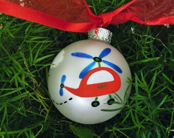 Helicopter Ornament - Personalized Christmas Bauble - Hand Painted Glass Ball, Helicopter Baby Nursery, Helicopter Pilot, Helicopter Art