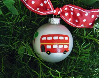 London, England, Double Decker Bus Ornament - London Bus - Vacation Ornament - Personalized Hand Painted Christmas Ornament, United Kingdom