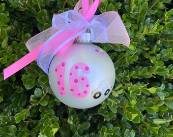 Sweet Sixteen Birthday with Car - New Driver - Personalized Birthday Decor - Hand Painted Glass Christmas Ornament - I'm Driving, New Car