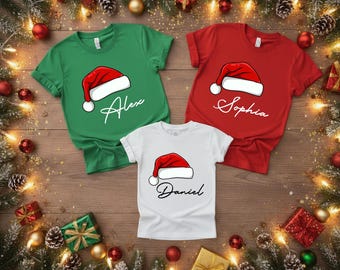 Custom Name Matching Family Christmas Shirt, Matching Family Xmas Shirt, Christmas T-Shirt, Matching Noel Family Gift, Christmas Hat Shirt
