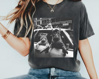 Unisex lustiges Katzen Banden Shirt, Vintage übergroßes Shirt, lustiges Katze Meme Shirt, lustiges Gang Shirt, Katzenliebhaber Geschenk, Comfort Farben Shirts