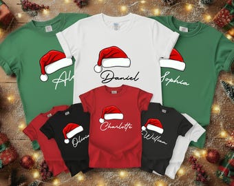 Custom Name Matching Family Christmas Shirt, Matching Family Xmas Shirt, Christmas T-Shirt, Matching Noel Family Gift, Christmas Hat Shirt