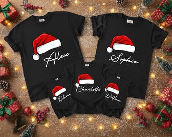 Custom Name Matching Family Christmas Shirt, Matching Family Xmas Shirt, Christmas T-Shirt, Matching Noel Family Gift, Christmas Hat Shirt