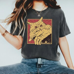 Unisex Horror Cat Bite Shirt, Vintage Japanese Horror Anime Shirt, Retro Cat Shirt, Cats Crazy Shirts, Cat Lover Gift, Comfort Colors Shirt