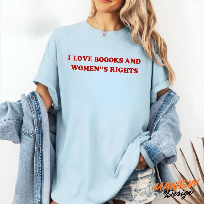 I Love Books And Women's Rights Baby Tee, Feminist Book Lover Shirt, Bookish Feminist Y2K Baby Tee, Cute Bookworm Feminist Gift Shirt image 5