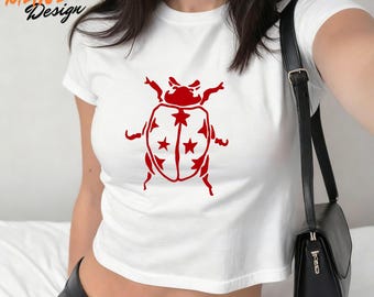 Wunderliche rote Marienkäfer Grafik Baby T-Shirt, Trendige Cottagecore Grafik Crop Tops, Natur-Liebhaber-Geschenk, ästhetisches Kleid, Geschenk für Insektenliebhaber