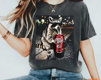 Waschbär Dr Pepper Shirt, lustiges Tier Meme T-Shirt, Genz Dank Cooles Waschbär Grafik-Shirt, lustige Soda Meme Streetwear, lustiges Tierliebhaber-Shirt
