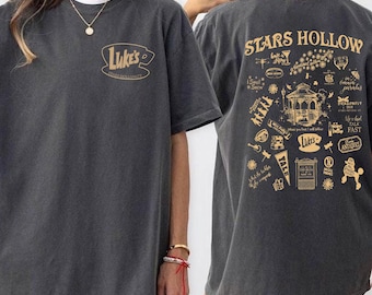 Two-Sides Stars Hollow Comfort Colors Shirt, Luke's Diner Shirt, Stars Hollow Sweatshirt, Vintage Washed Oversize Shirt, Gifts for Her