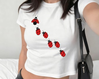 Süßes Marienkäfer Baby T-Shirt, Insekt Cottagecore Crop Tops, Retro Pinterest Ästhetik, Y2K 90er Jahre Stil Baby T-Shirt