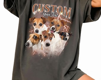 Chemise nom et photo vintage personnalisée pour animaux de compagnie bootleg, chemise photo personnalisée, chemise portrait rétro des années 90, t-shirt unisexe confort personnalisé, cadeau de Noël