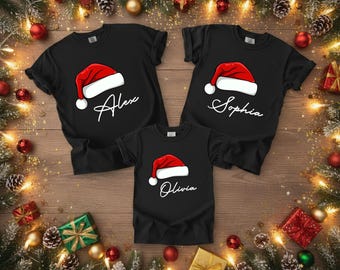 Custom Name Matching Family Christmas Shirt, Matching Family Xmas Shirt, Christmas T-Shirt, Matching Noel Family Gift, Christmas Hat Shirt