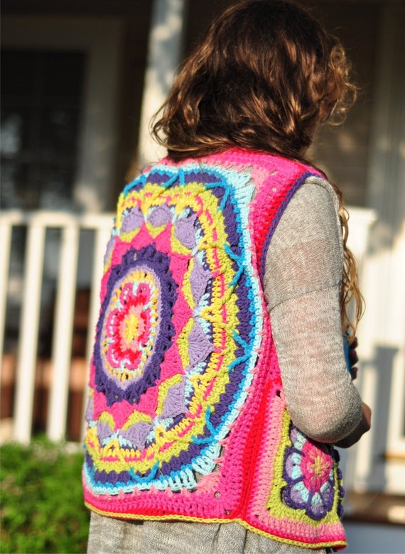Items similar to Bohemian Style Vest - Crochet Vest -Mandala Colored ...