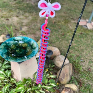 Crocheted Wind spinner, Garden wind chime spinner, Crochet wind spinner for the garden, Butterfly Wind spinner for patio and outdoors image 6