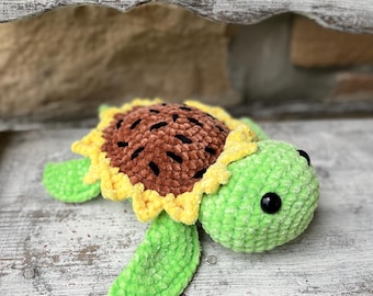 Crochet Sea Turtle, Crochet Turtle plushie toy, Sunflower sea turtle soft plushie