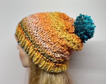 Slouch Hat, Pom Pom Hat, Knit Hat, Chunky Hat, Winter Hat