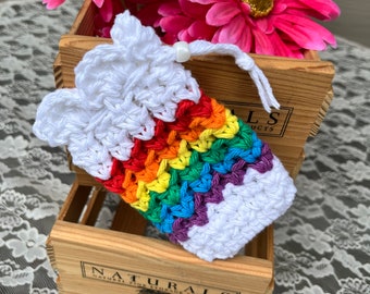 Soap Saver, Pride, LGBTQ pride Soap bag, Eco Friendly Crochet Soap Saver, Crochet Soap Saver, Handmade Soap Bag, Organic cotton soap pouch