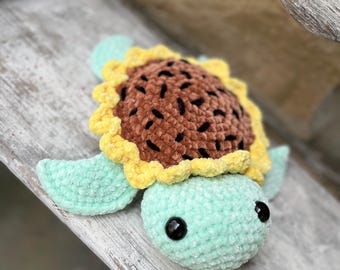 Crochet Sea Turtle, Crochet Sunflower Turtle plushie toy, Mini sea turtle soft plushie