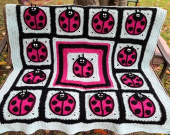 Baby Afghan, Ladybug Baby blanket crocheted, Handmade crochet ladybug baby blanket