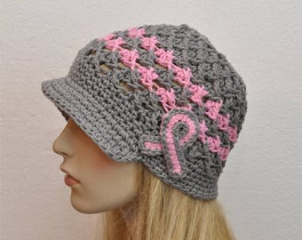 Cancer Awareness, Brain Cancer, Ladies  Dark Grey Cancer hat, Chemo Hat, Cancer hat, Cancer Awareness hat, Brain cancer hat