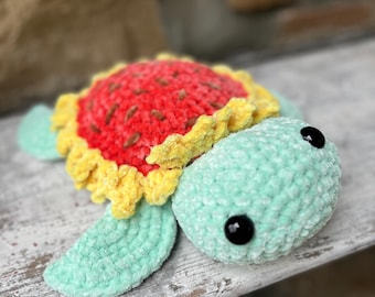 Crochet Sea Turtle, Crochet Sunflower Turtle plushie toy, Mini sea turtle soft plushie