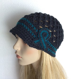 Ovarian Cancer Hat, Cancer Awareness Hat, Black Cancer Hat, Teal and  Black Chemo Cap, Ovarian Cancer Awareness Hat - Ready to SHIP