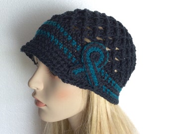 Ovarian Cancer Hat, Cancer Awareness Hat, Black Cancer Hat, Teal and  Black Chemo Cap, Ovarian Cancer Awareness Hat - Ready to SHIP