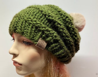 Army Green Chunky knit hat, Knitted green color Hat, Knit Chunky Beanie Hat, Woman's Army Green Hat
