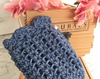 Denim Blue Soap Saver, Handmade Soap bag, Crochet Soap Bag, Loofah washcloth