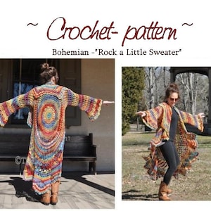 Bohemian Hippie Sweater Crochet PATTERN- "Rock a Little" - Stevie Nicks Style Bohemain Digital PDF Pattern Only