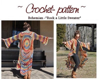 Bohemian Hippie Sweater Crochet PATTERN- "Rock a Little" - Stevie Nicks Style Bohemain Digital PDF Pattern Only