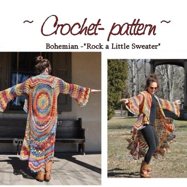 Boho Hippie Maglione Crochet PATTERN - "Rock a Little" - Stevie Nicks Style Bohemain Solo modello PDF digitale