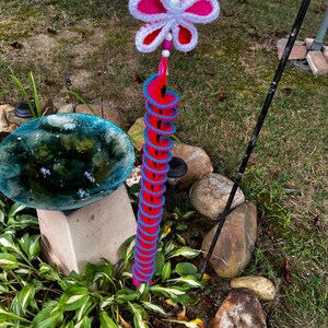 Crocheted Wind spinner, Garden wind chime spinner, Crochet wind spinner for the garden, Butterfly Wind spinner for patio and outdoors image 7