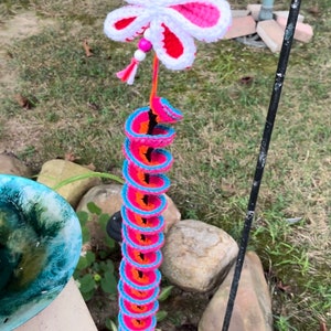 Crocheted Wind spinner, Garden wind chime spinner, Crochet wind spinner for the garden, Butterfly Wind spinner for patio and outdoors image 1