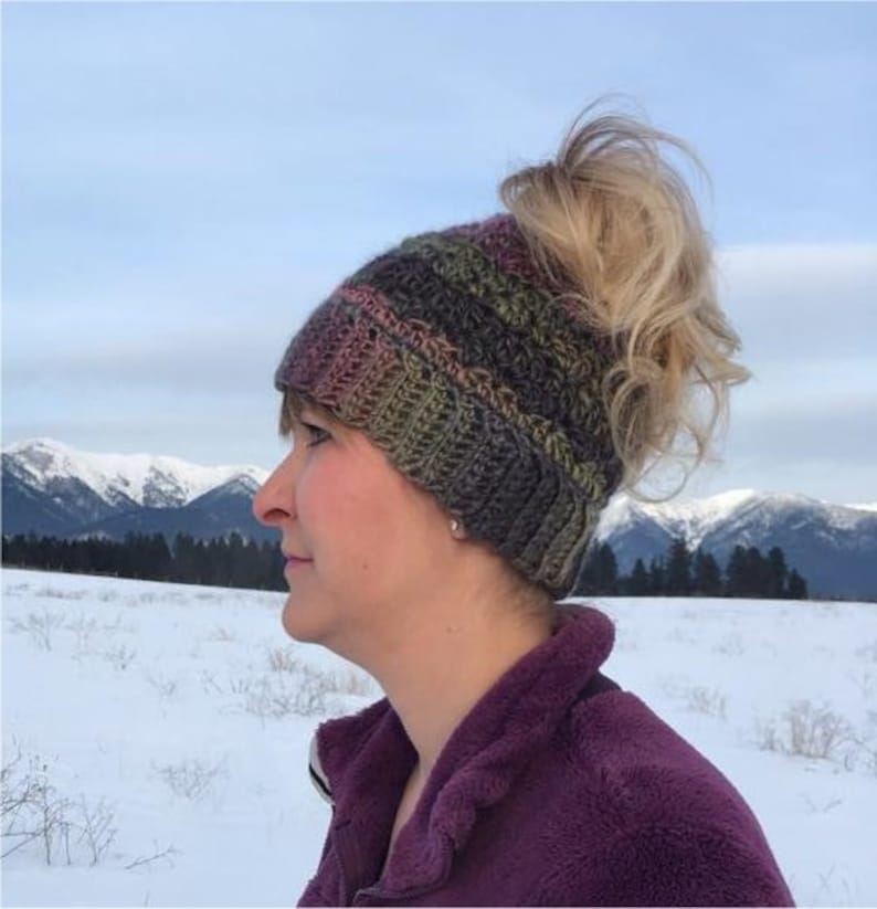 Mom Bun hat Pony Tail Hat Messy Bun Crochet Beanie Messy hair day READY TO SHIP! Messy Bun Hat