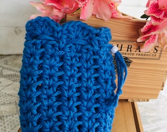 Soap Pouch, Crochet Royal Blue Soap Saver, Handmade Soap bag, Eco Friendly Crochet Soap Saver, Crochet Soap Bag, Organic cotton soap pouch