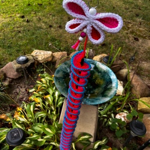 Crocheted Wind spinner, Garden wind chime spinner, Crochet wind spinner for the garden, Butterfly Wind spinner for patio and outdoors image 5