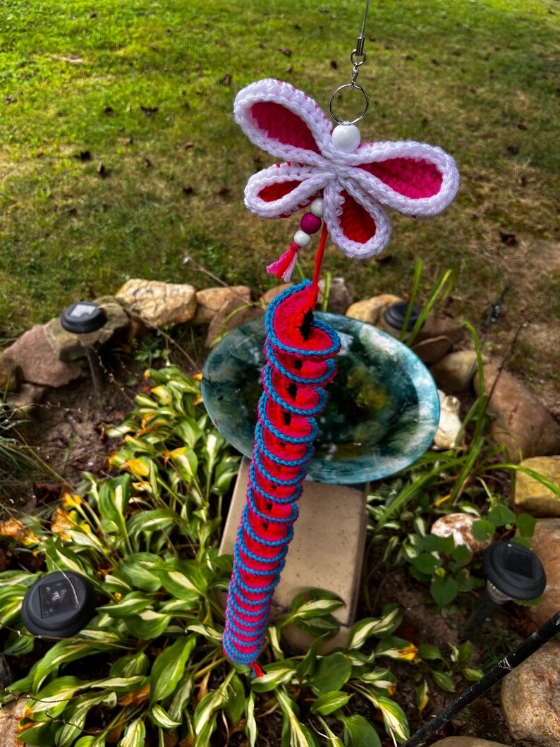 Crocheted Wind spinner, Garden wind chime spinner, Crochet wind spinner for the garden, Butterfly Wind spinner for patio and outdoors image 5