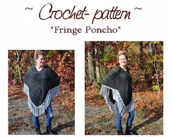 Crochet Poncho Pattern - Fringe Poncho Crochet PATTERN Crochet Boho Fringe Poncho, PATTERN Digital PDF file