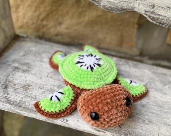 Crochet Sea Turtle, Kiwi fruit Turtle plushie toy, Sea turtle soft plushie for kids, Crocheted turtle