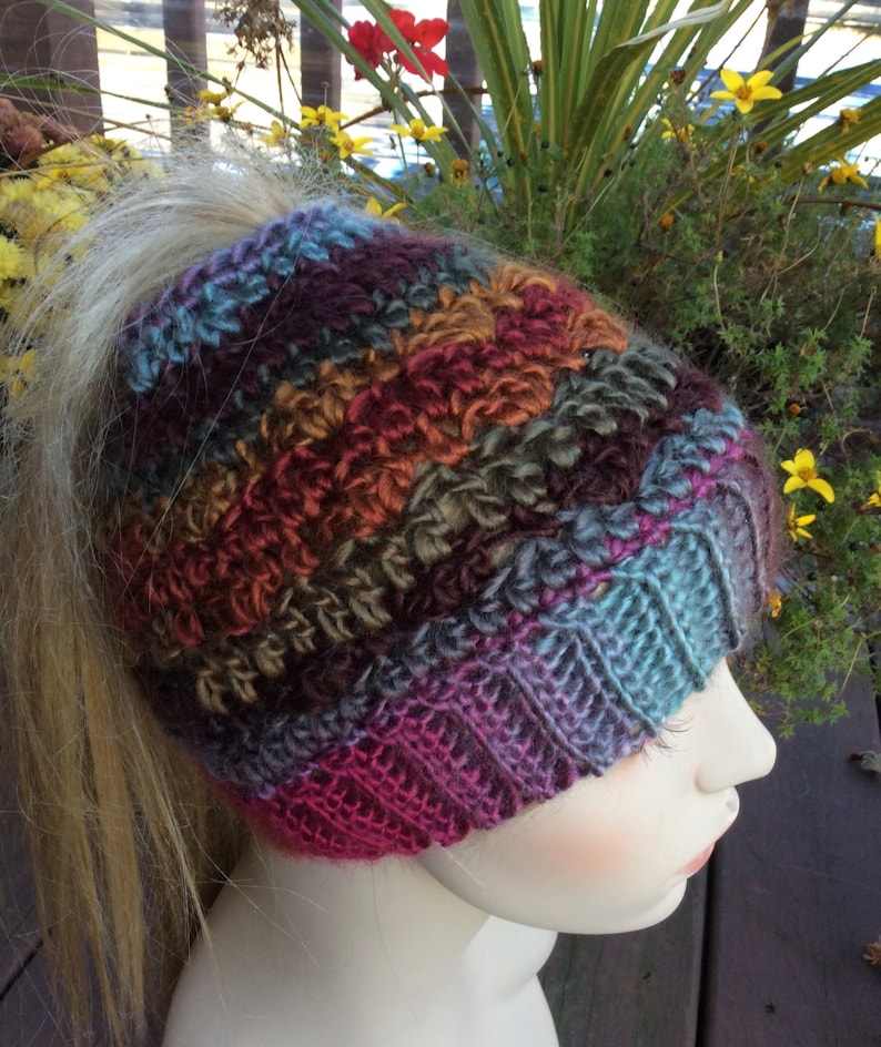 Mom Bun hat Pony Tail Hat Messy Bun Crochet Beanie Messy hair day READY TO SHIP! Messy Bun Hat