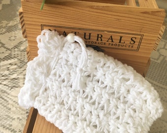 Crochet White Soap Saver, Handmade Soap bag, Eco Friendly Crochet Soap Saver, Crochet Soap Bag, Organic cotton soap pouch