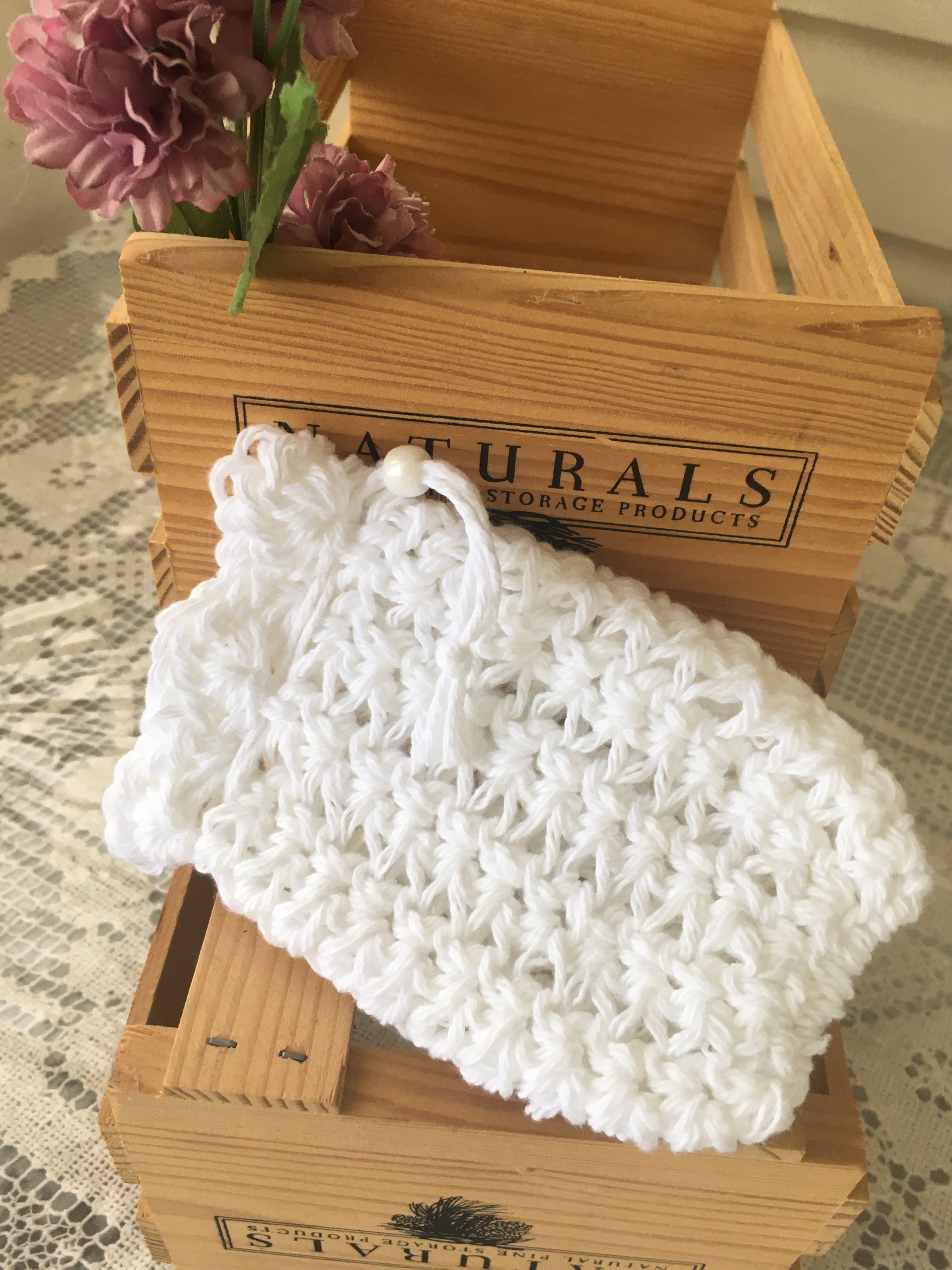 Crochet White Soap Saver, Handmade Soap bag, Eco Friendly Crochet Soap Saver, Crochet Soap Bag, Organic cotton soap pouch